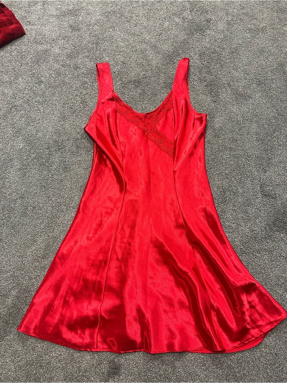 Red Satin Lace-Trim Slip Dress - Women Intimates